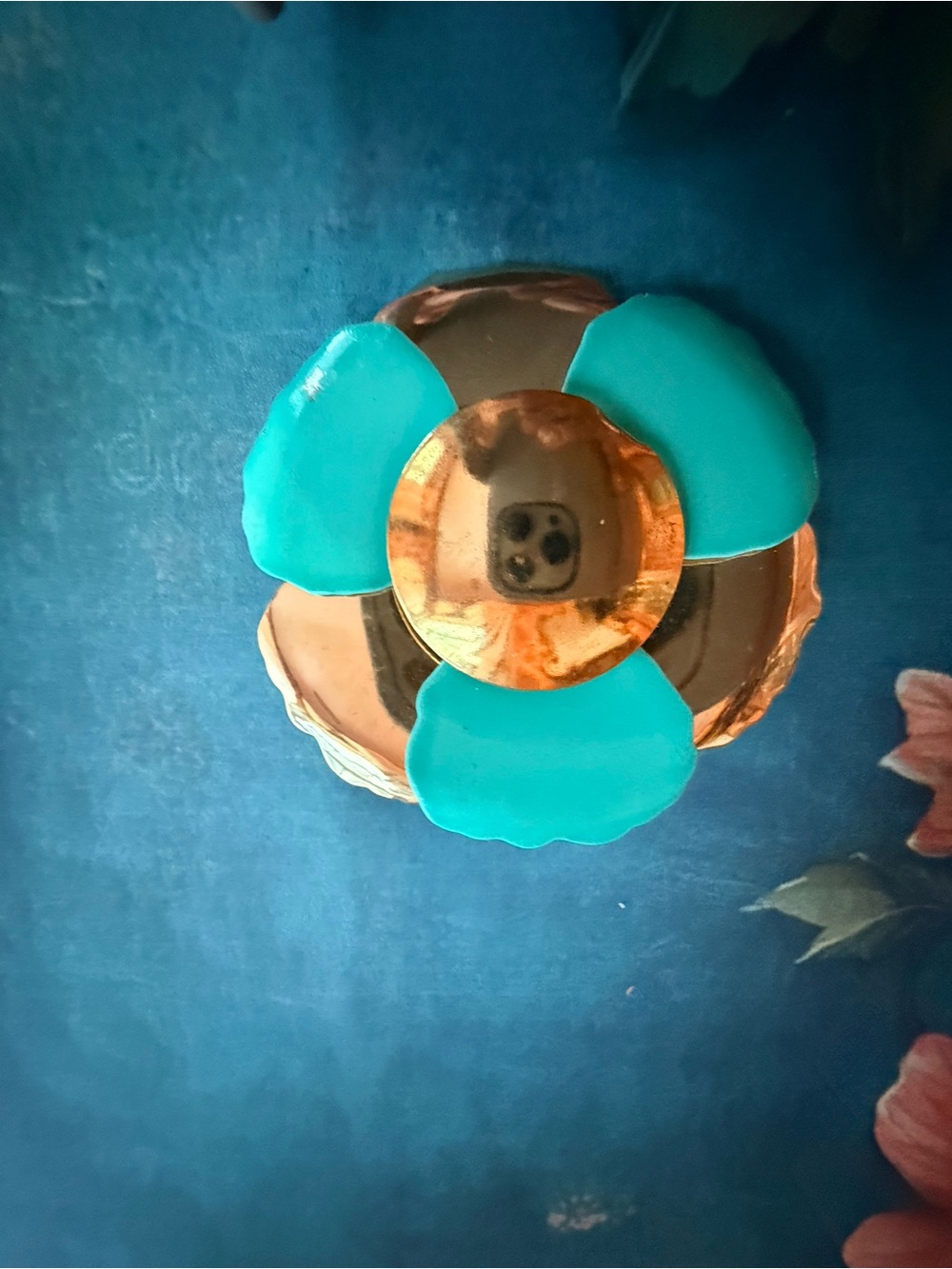 Turquoise Flower Statement Brooch with Gold-Tone Center